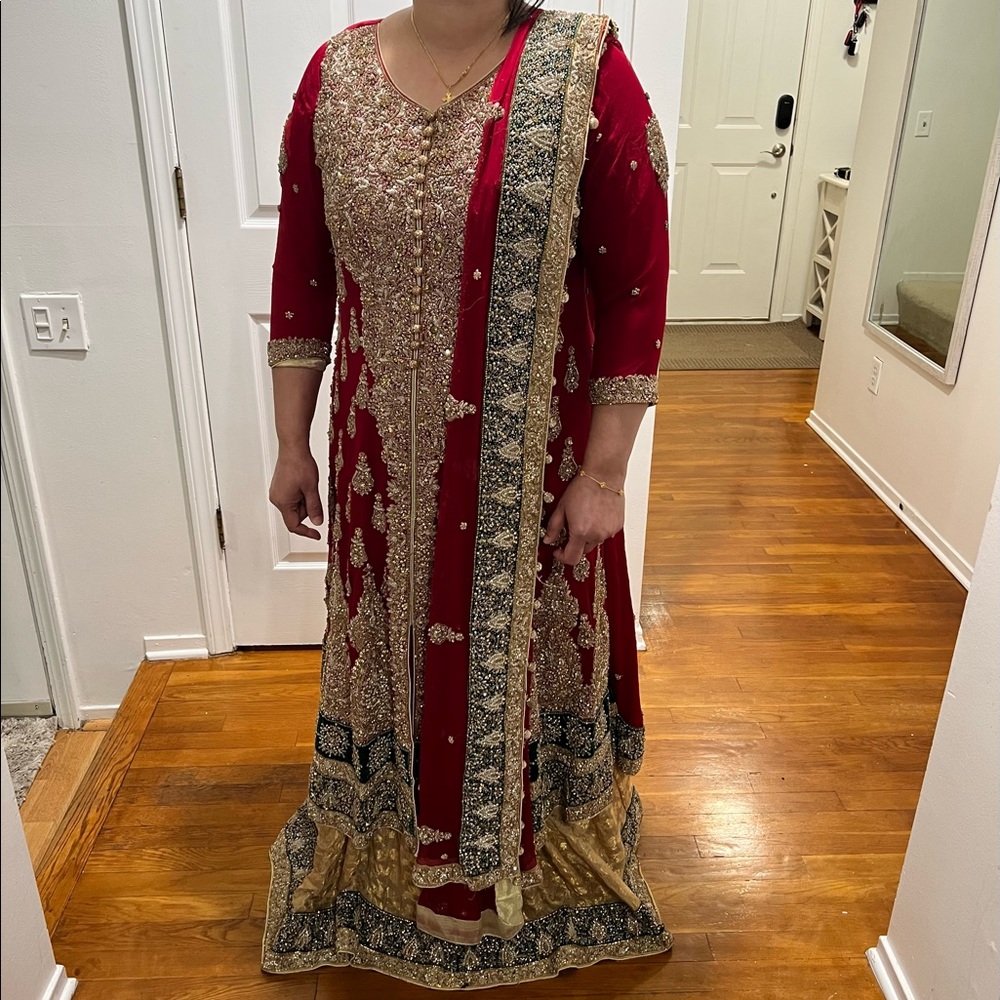 Red Pakistani lengha
